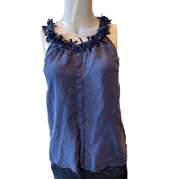 J Crew Womens Halter Blouse Top Snap Front 100% Silk Ruffle Neck Blue Size 4 - Picture 1 of 5